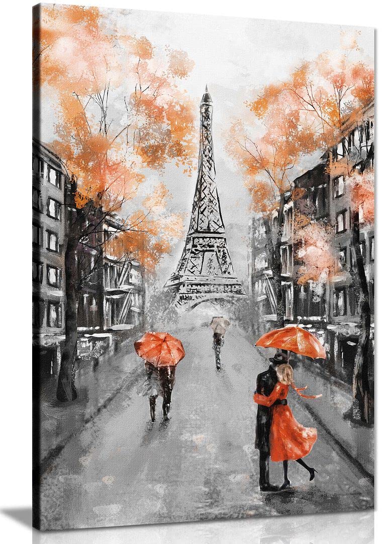Black & White Orange Paris Painting Canvas Wall Art Picture Print Home Decor 91x61cm (36x24in)
