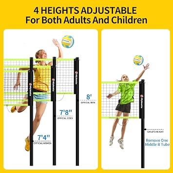 20FT Outdoor Volleyball Net Set System for Backyard Beach with Anti-Sagging Net, Iron Adjustable Height Poles, Soft PU Volleyball and Pump, Carry Bag - Instant Set Up & Durable