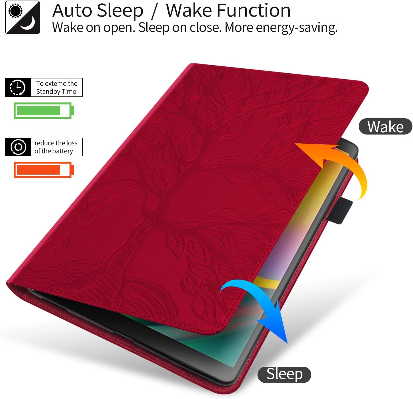 iPad Mini 7.9 Inch Case for iPad Mini 1th/2th/3th/4th/5th Generation Cover, Multi-Angle Viewing Folio Smart Leather Cover for Apple iPad Mini 7.9 Inch Case Life Tree - Red image 5