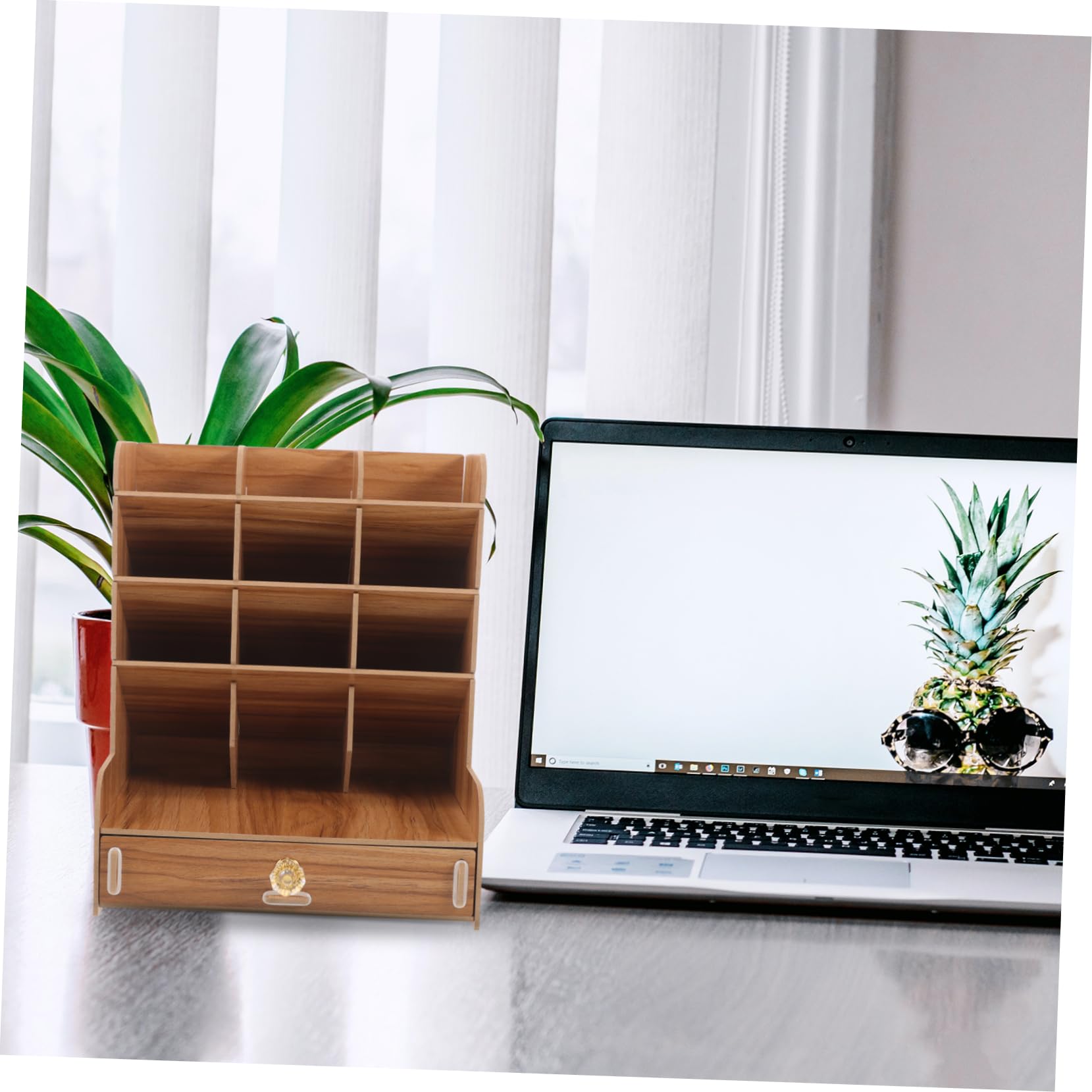 YARNOW Porta Penne Da Scrivania in Legno Contenitore Multiuso Per Cancelleria Organizer Per Ufficio Compatto e Funzionale