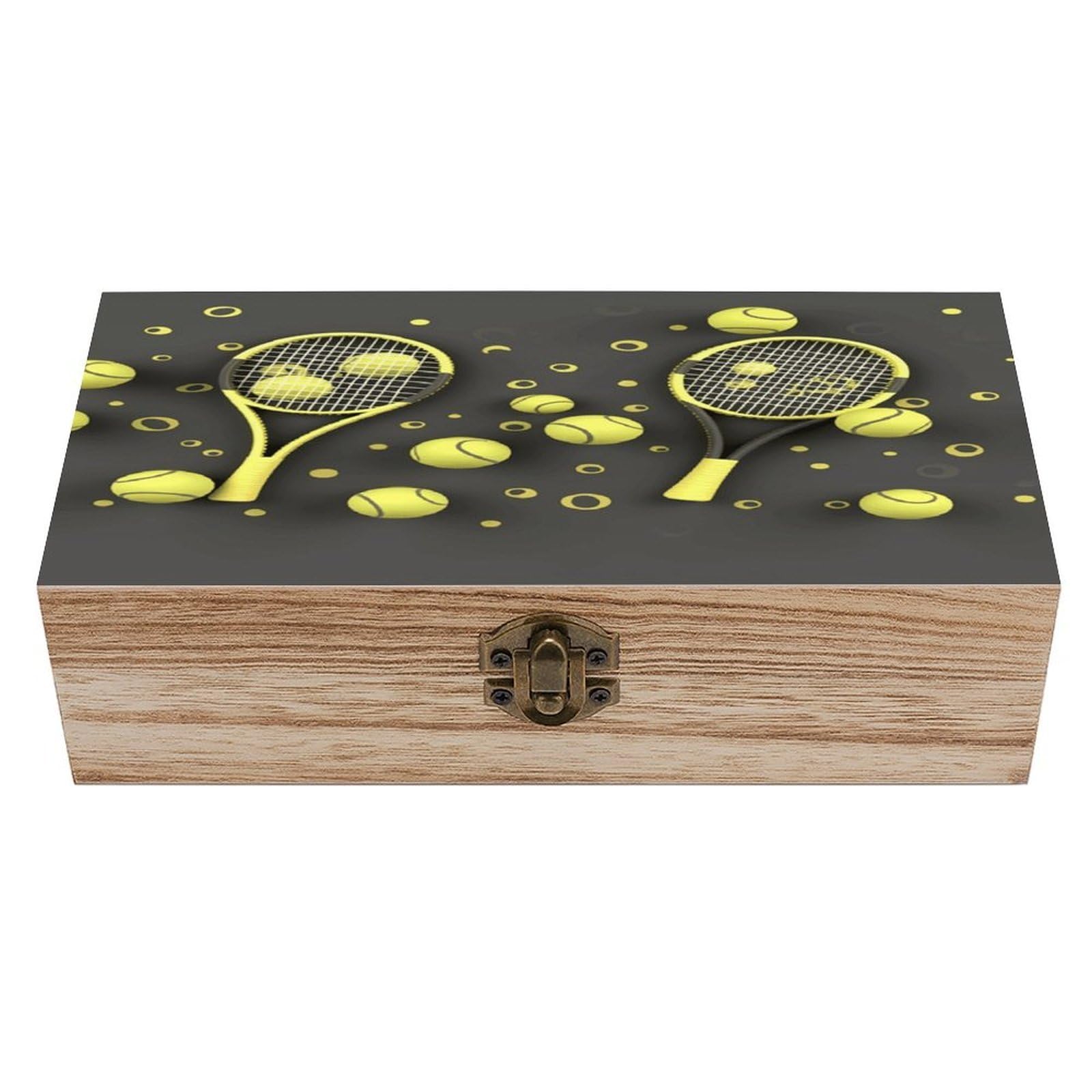 Funny Tennis Racquets And Tennis Balls Wood Keepsake Box Wooden Box with Hi