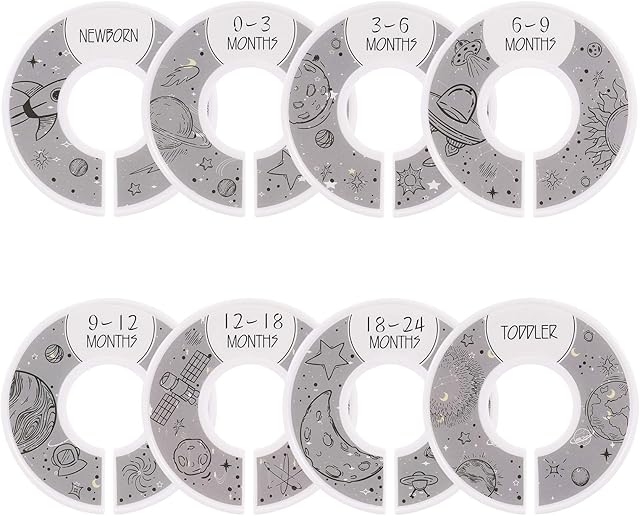 8pcs Premium Round Plastic Baby Closet Dividers, from Newborn to 24 Month, Baby Closet Organizers, Nursery Decor, Grey