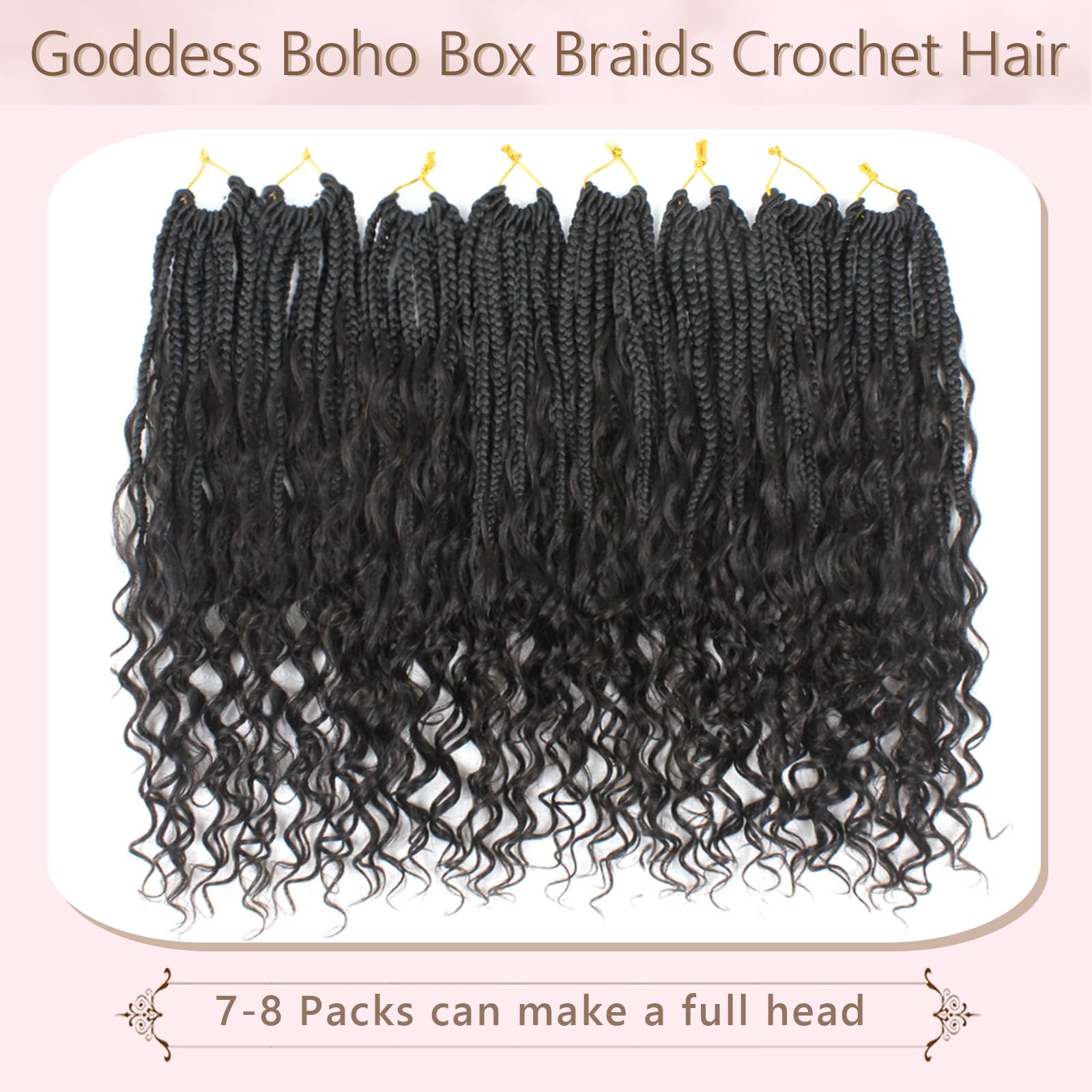 Enbeautiful Boho Box Braids Crochet Hair 18 Inch Pure Protein Fiber Goddess Box Braids Close to Human Hair 8 Packs Pre-Looped Bohemian Braiding with Curly Hair Extensions for Women(18 Inch,1B)