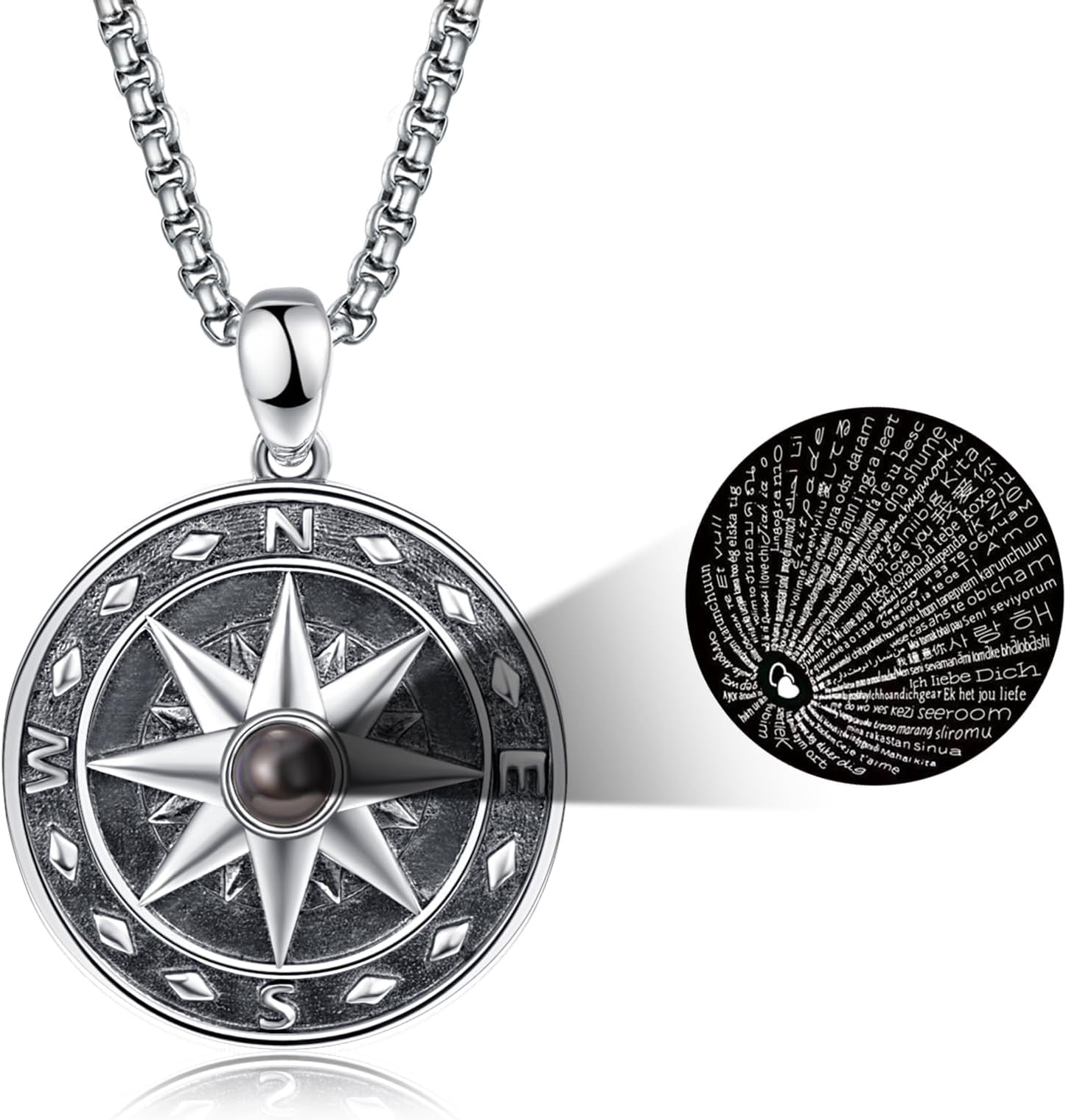 KINGWHYTE Compass Necklace S925 Sterling Silver Compass Pendant Birthday Gifts Travel Graduation Jewellery for Men Women