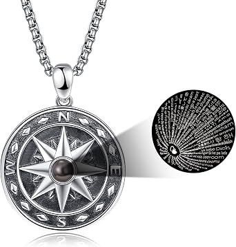 KINGWHYTE Compass Necklace S925 Sterling Silver Compass Pendant Birthday Gifts Travel Graduation Jewellery for Men Women