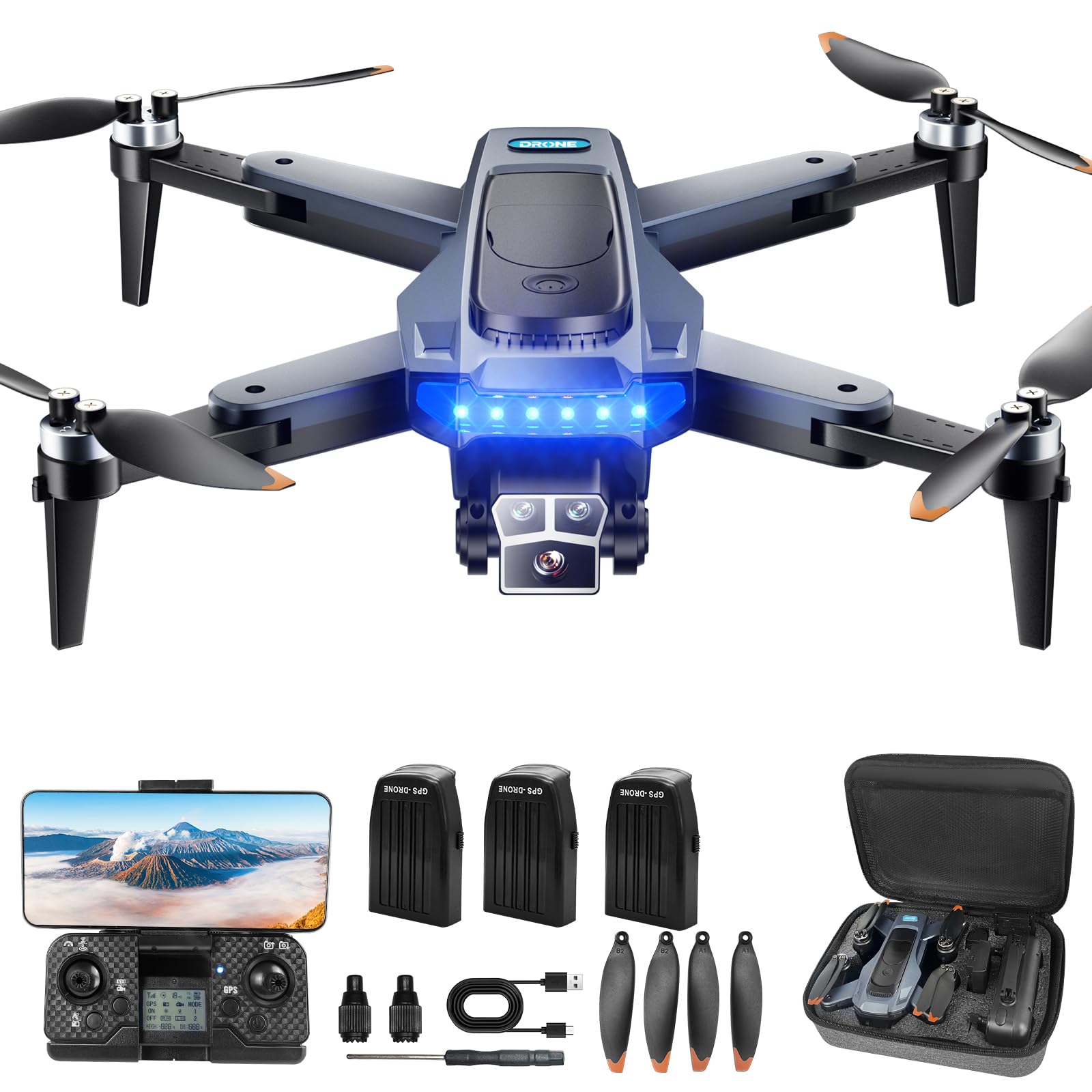 P17 GPS Drohne mit Kamera 4K Professionell, Infrarot-Hindernisvermeidung, 54 Min Flugzeit (3 Akkus), Bürstenloser Motor, 5G Live-Übertragung, unter 249g C0, Follow Me, faltbar (Schwarz)
