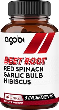 agobi 5in1 Beet Root Capsules - Added with Red Spinach, Organic Garlic Bulb, Hibiscus & Black Pepper - Support for Energy Production, Immune System & Digestive Health - 90 Vegan Capsules