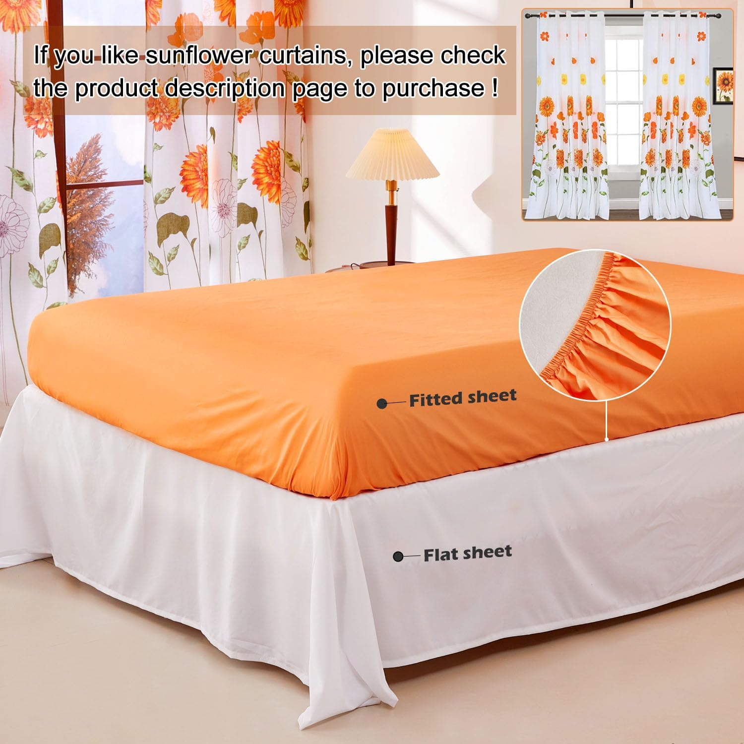 EVENHUG Queen Comforter Set 7 Pieces Reversible Queen Size Comforters for All Season Orange Sunflower Floral Bedding Sets Bed in a Bag with Flat Sheet and Fitted Sheet,Pillowcases & Shams (88"x88") - Image 5