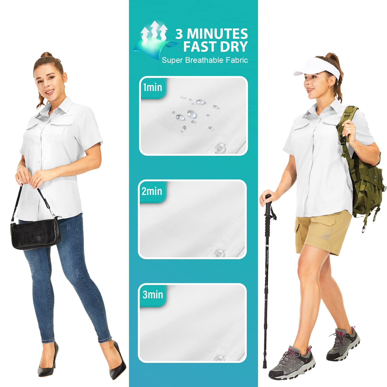 yeyity Chemisier à manches courtes pour femme - Protection UV - Chemise de randonnée - Respirant - Séchage rapide - Pour l'extérieur - Haut d'été