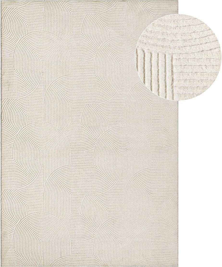 the carpet Rio - Tappeto a pelo corto moderno, morbido e facile da pulire, antiscivolo con aspetto 3D, resistente, per soggiorno e camera da letto, crema, 300 x 400 cm