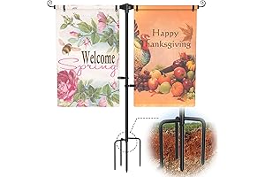 Premium Garden Flag Stand - Weather-Proof Aluminum Powder-Coated Flagpole with 4 Prong...