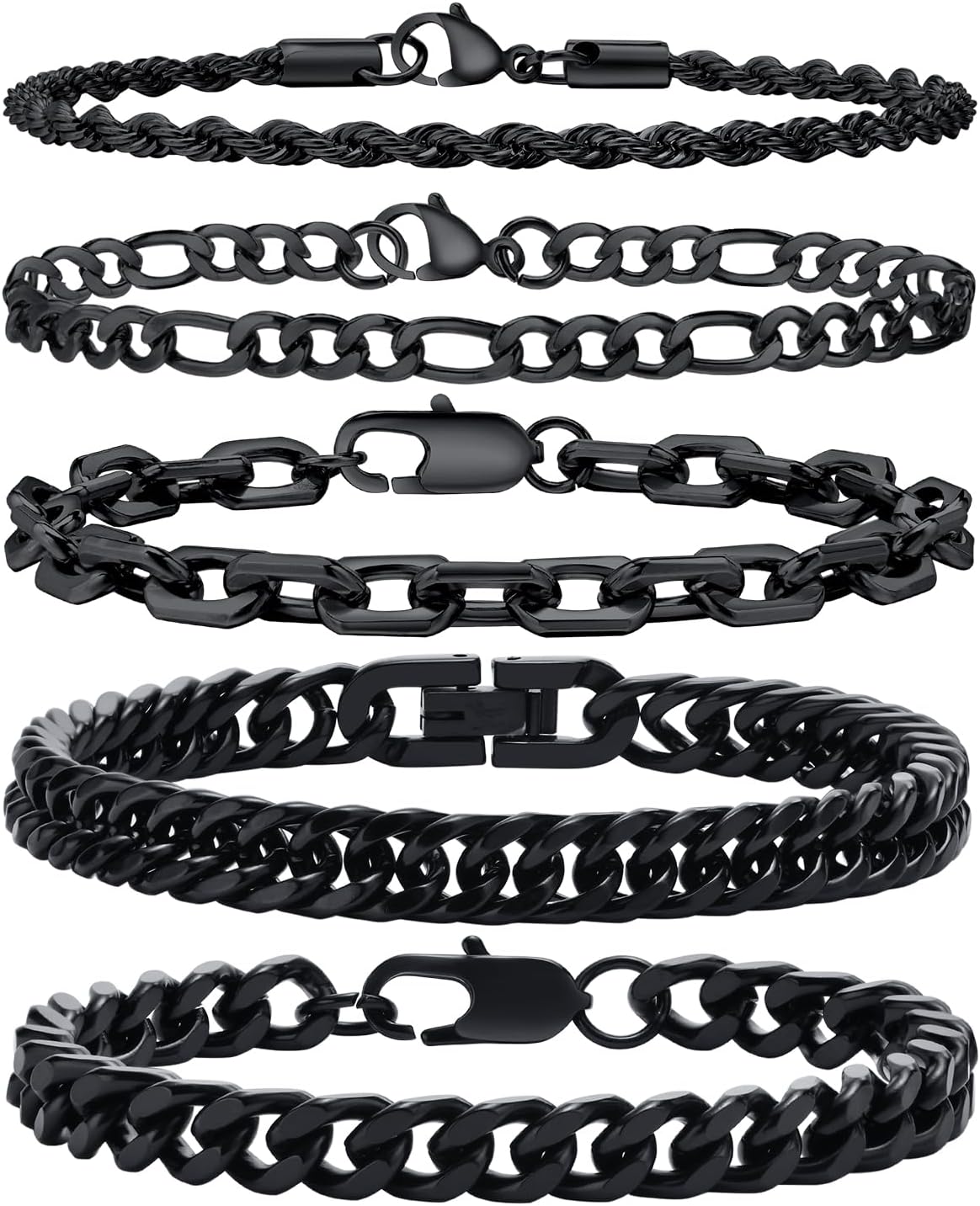 5/7 Pcs Chain Bracelet for Men Women - Sturdy Stainless Steel Curb Width Cuban Link Chain Bracelet Set for Men Women,6.5/7/7.4/8.2/9 Inches