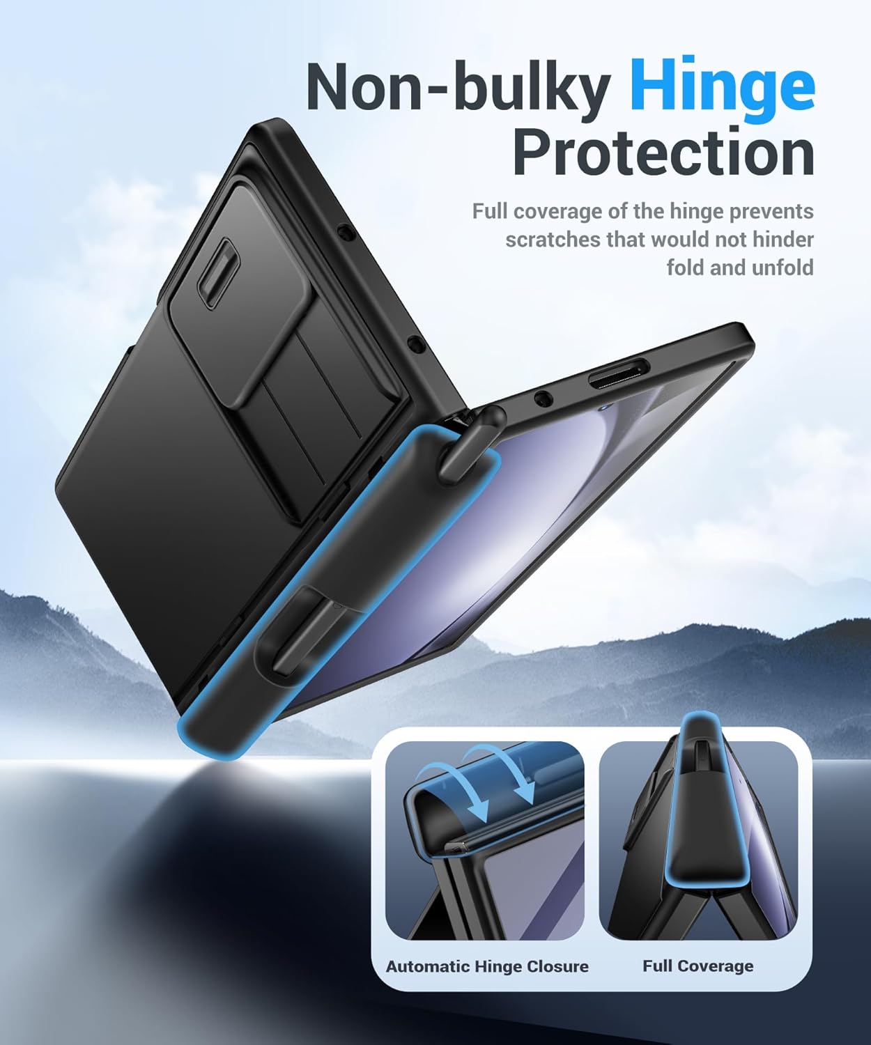 BERFY for Samsung Galaxy Z Fold 5 Case with S Pen Holder, [Built-in Screen Protector & Kickstand & Slide Camera Cover] Full Body Heavy Duty Shockproof Slim Hard Phone Case for Samsung Z Fold 5, Black