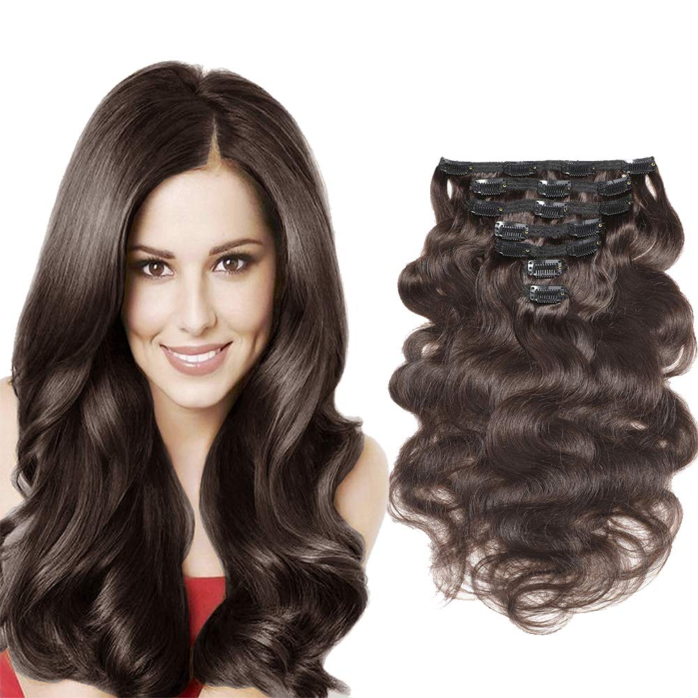 Urbeauty 12" Wavy Clip in Real Hair Extensions Dark Brown