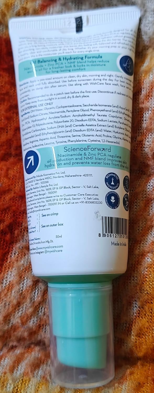 WishCare 2:1:3 NMF Water Gel Moisturizer for Oily & Sensitive Skin|Oil-Free|Controls Oil & Hydrates - 50 ml
