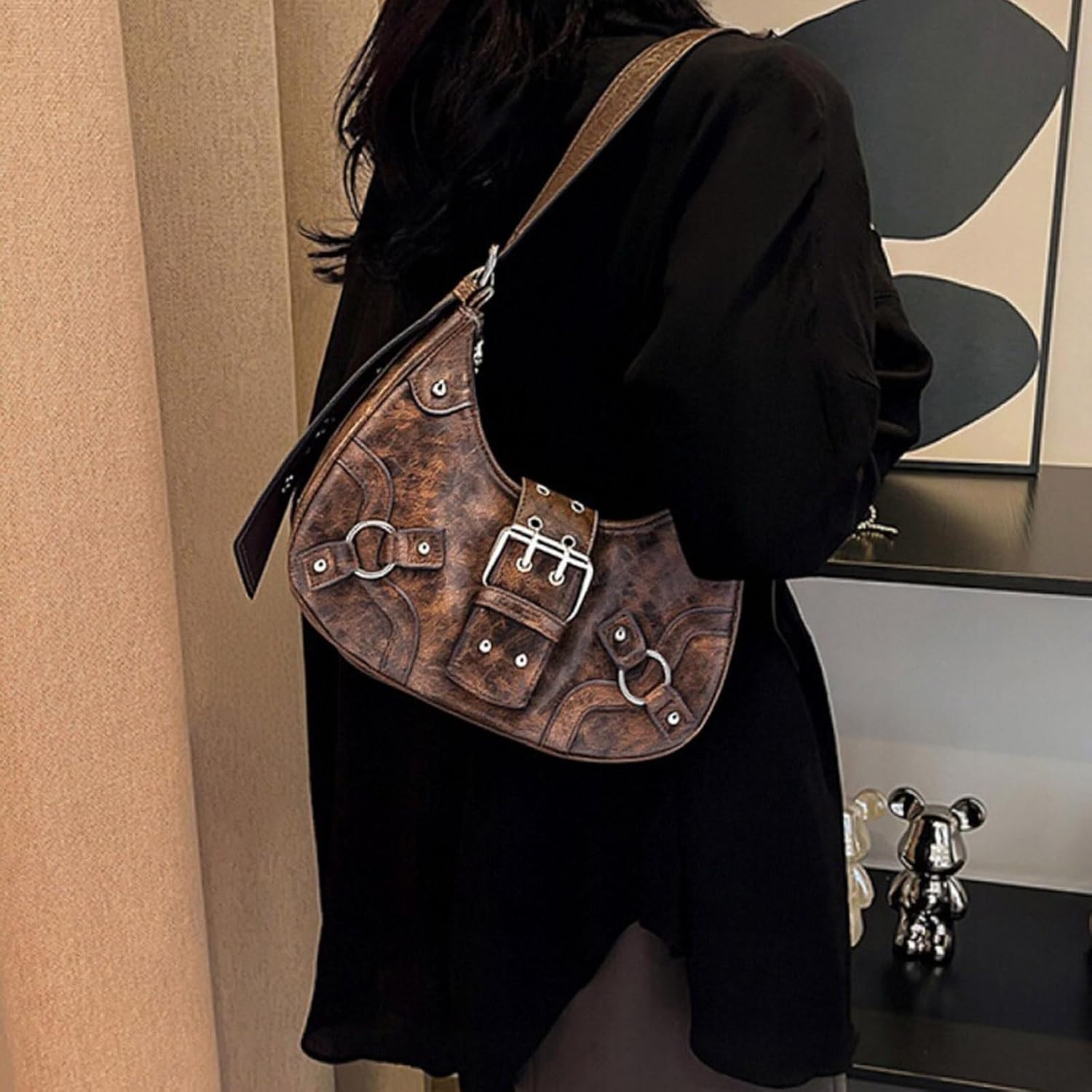 Y2k Purses for Women, Small Hobo Shoulder Bags Handbag Goth Punk Clutch Purse Trendy Underarm Bag - Image 2