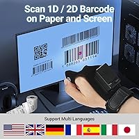 Vista 6 de Tera Guante portátil escáner de código de barras: 2 en 1 diseño desmontable de doble uso, lector de código de barras QR inalámbrico 1D 2D de dedo, 3
