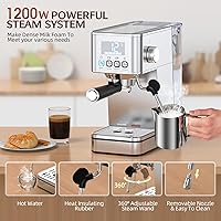 Vista 5 de Espresso Machine 20 Bar, Stainless Compact Espresso Maker with Steam Milk Frother, 57.5OZ Water Tank, Touch Screen Indicator of Making Time, for
