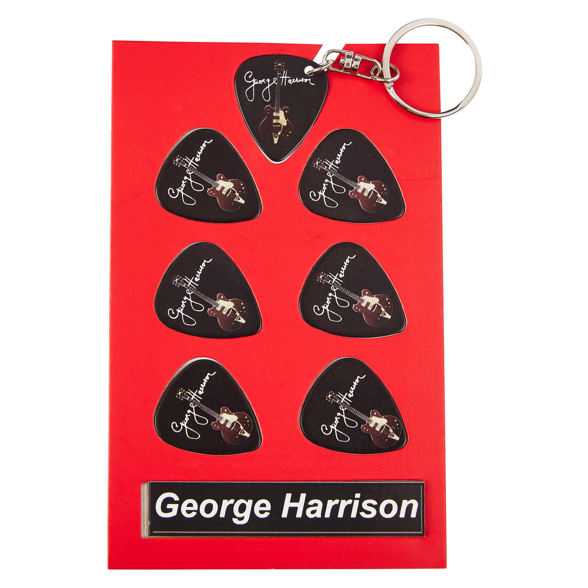 Axman Black G Harrison Guitar Plectrum Gift Set | 6 Artist Plectrums | 1 Artist Keyring