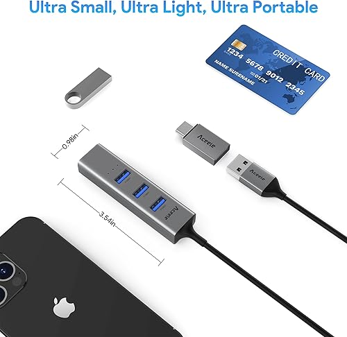 Miniatura 8 de Aceele Adaptador USB a Ethernet, USB C a Ethernet, 3 puertos de aluminio USB 3.0 Hub con adaptador RJ45 101001000 Gigabit Ethernet, adaptador de red