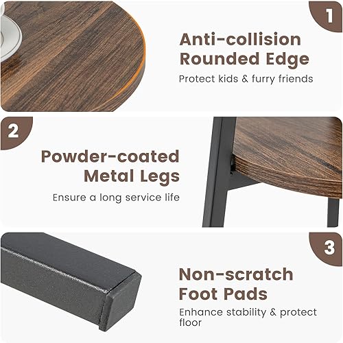 Miniatura 14 de Giantex Mesa auxiliar redonda, mesa de noche de 2 niveles con estante de almacenamiento abierto y marco de metal triangular resistente, mesa