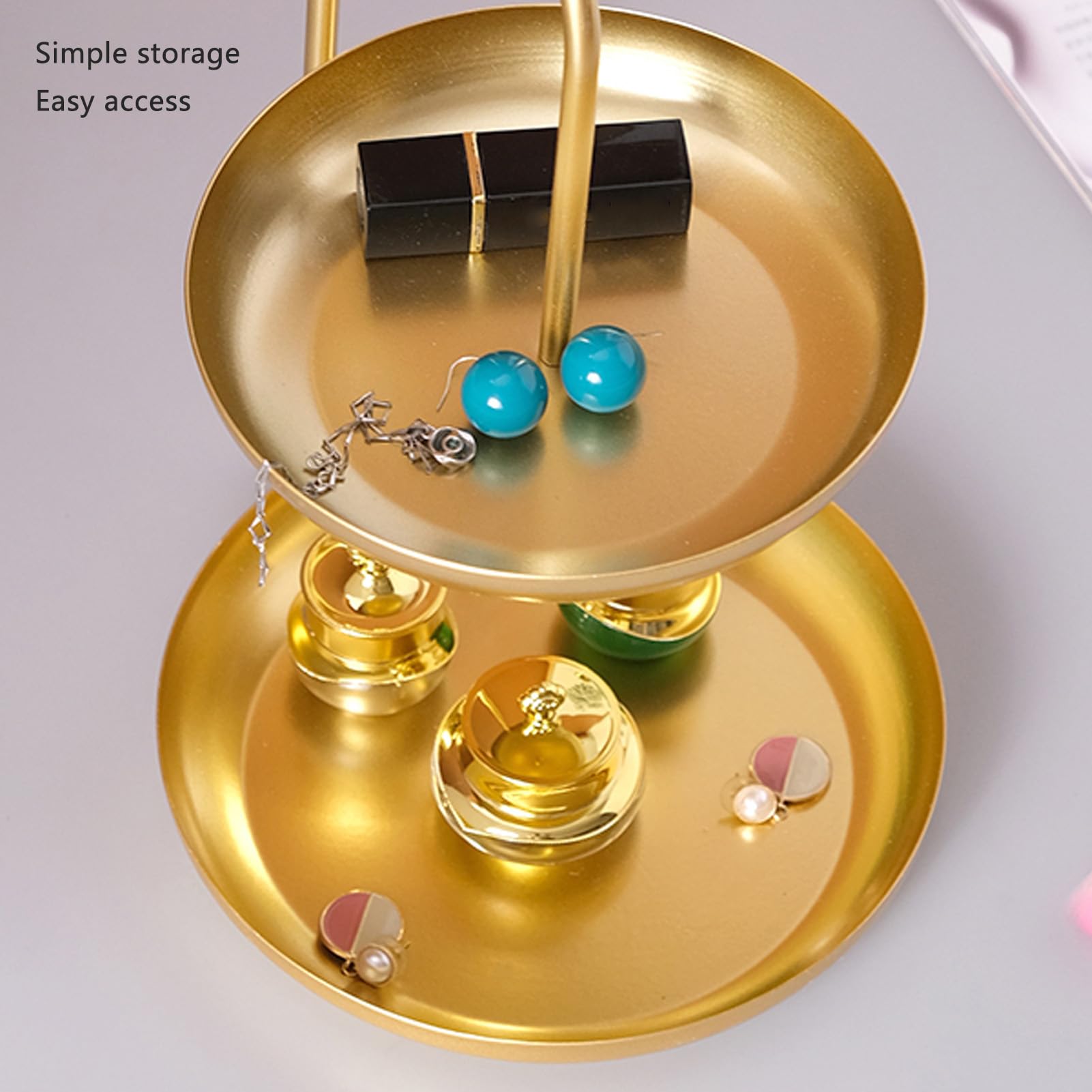 QANYEGN Double Tier Round Tray Stand, 2 Tier Round Gold Dessert Display Holder, Iron Round Storage Tray Organizer for Party Wedding Birthday Home (Iron)