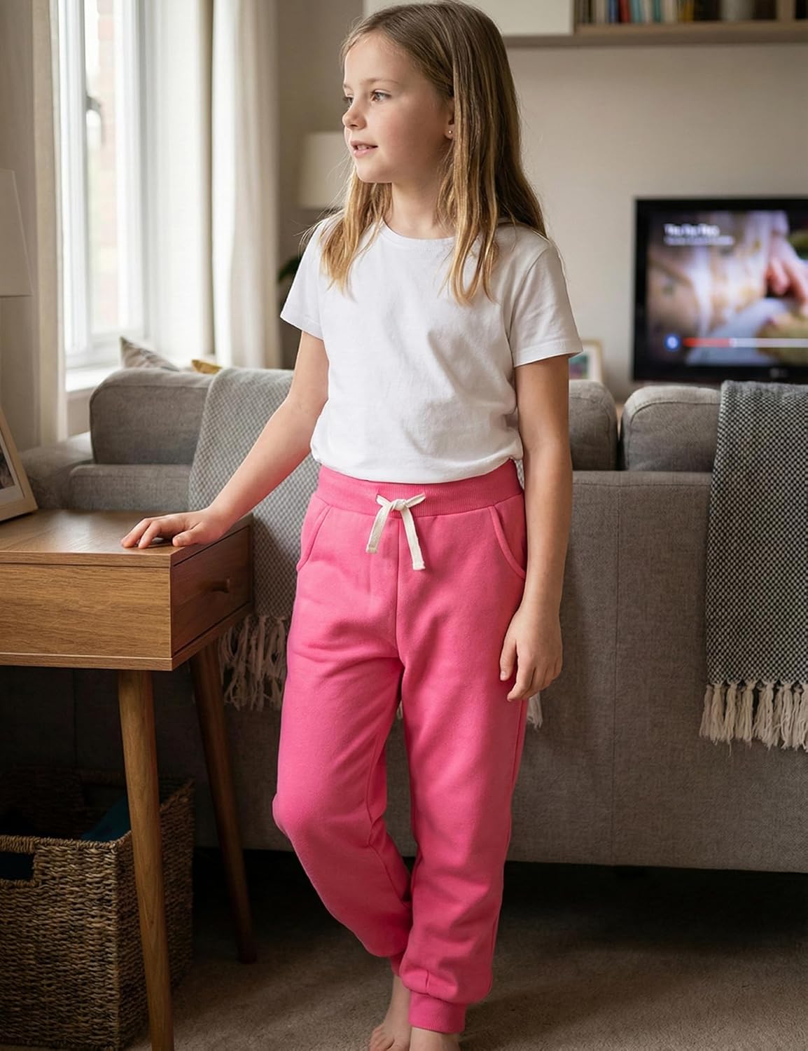 4 Pack Toddler and Kids Girls Sweatpants Joggers Cotton Athletic Sweat Pants with Pocket Drawstring 2-16Y - Image 2