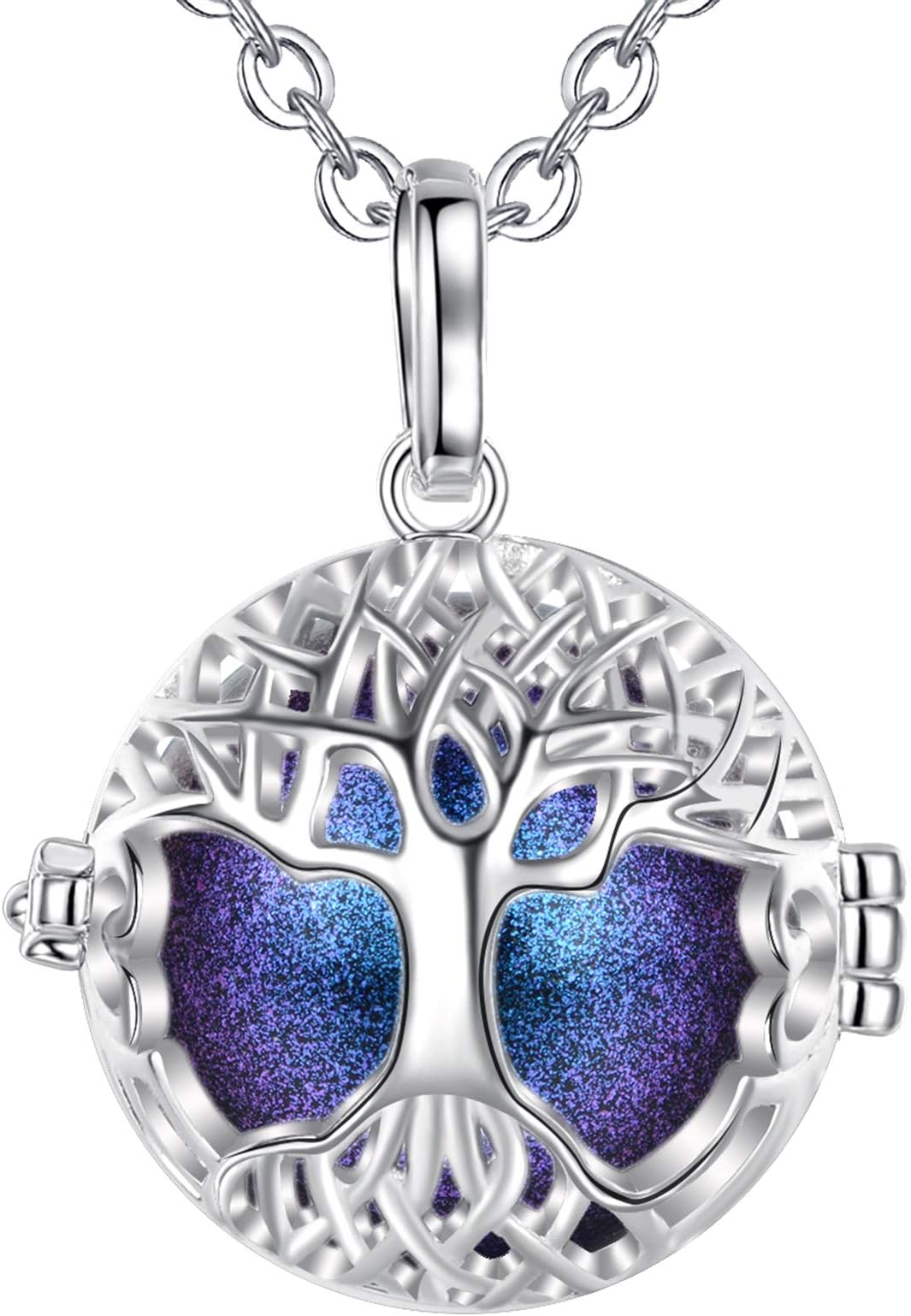 Angel Chime Caller Tree of Life Harmony Ball - 30 Inch Leather Cord and 45 Inch Silver Rolo Chain
