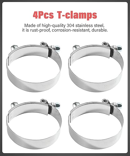 Miniatura 10 de Zlirfy 4 abrazaderas de manguera con pernos en T, abrazaderas de tubo intercooler de acero inoxidable, abrazaderas de tubo turbo, abrazadera de
