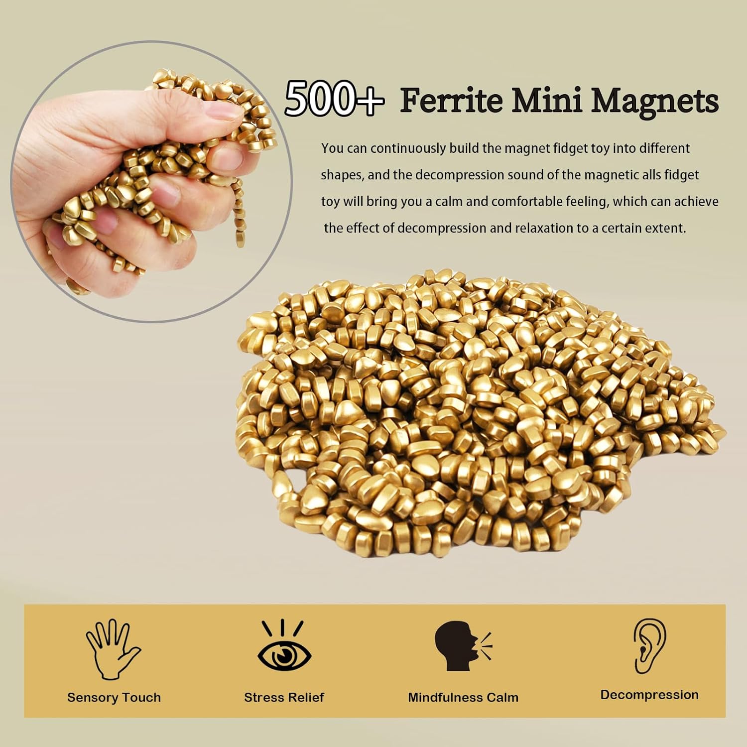 Magnetic Ferrite Putty Rock, More Than 500 Mini Weak Magnet Smooth Ferrite Pebbles, Small Magnetic Beads Fidget Adults Toys for Office,Tiny Magnet Balls Fidget Toys for Adults and ADHD