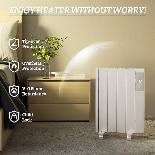 Miniatura 7 de BREEZEHEAT Calentador de panel de convección de 800 W, calentador eléctrico de bajo consumo para uso en interiores con control remoto, montaje