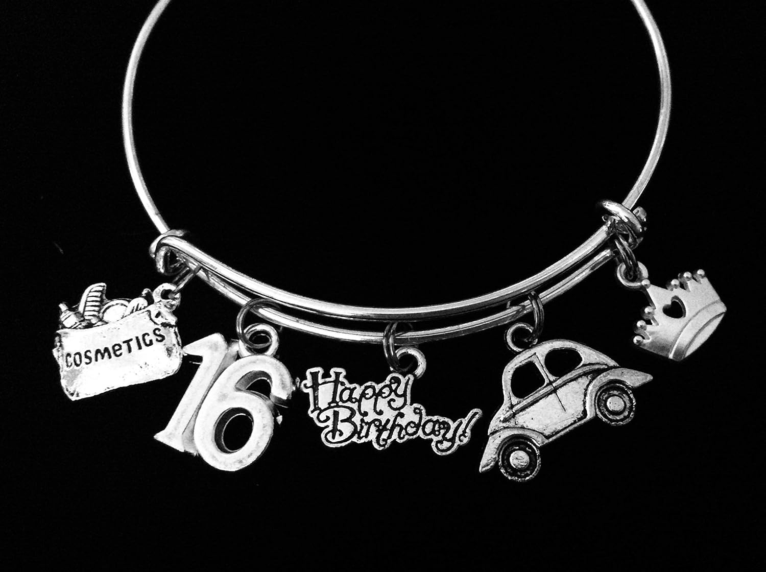 Sweet 16 Birthday Charm Bracelet Silver Happy Birthday Bangle