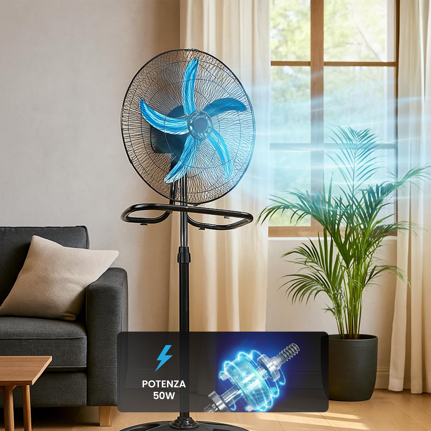 Wintem - Ventilatore 3 in 1 da Tavolo, Parete o Piantana con Oscillazione, Struttura in Acciaio, 50W, Altezza Regolabile, 3 Velocità e Pale da 50 cm per Raffrescamento Versatile