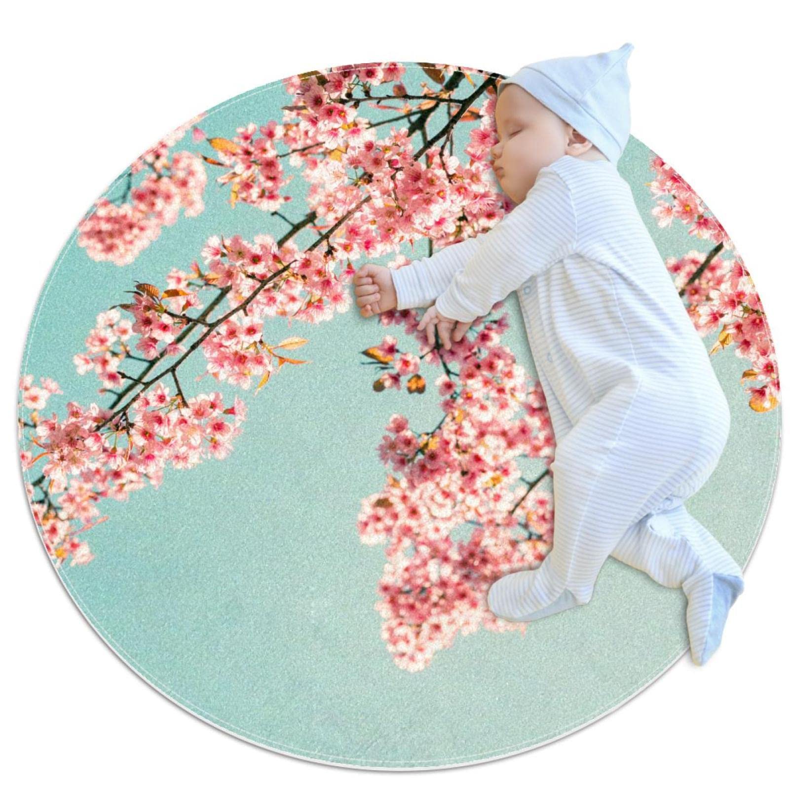 Tapis de salle de bain rond 1m cerise rose anti-glisse pour chambre enfant