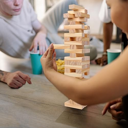 Miniatura 7 de GOTHINK Juego de torre para niños y adultos, juego de apilamiento de tablero de madera de 54 piezas para noche de juegos familiares, juego clásico