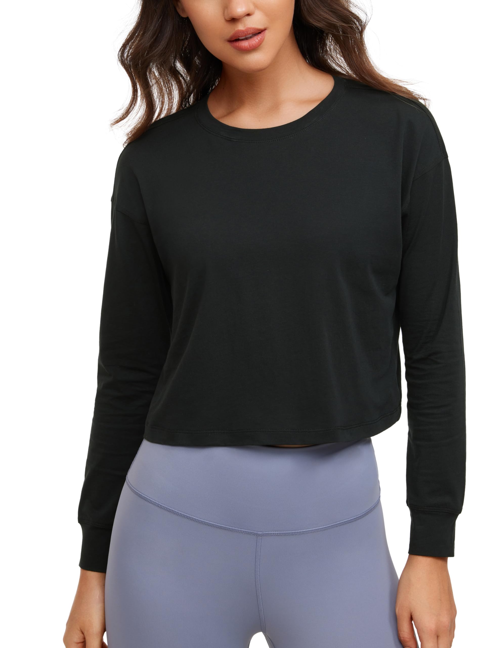 CRZ YOGA - - CRZ YOGA Pima Cotton Long Sleeve Workout Shirts For Women Loose Fit Athletic Yoga Shirt Casual Boat Neck Fall Tops