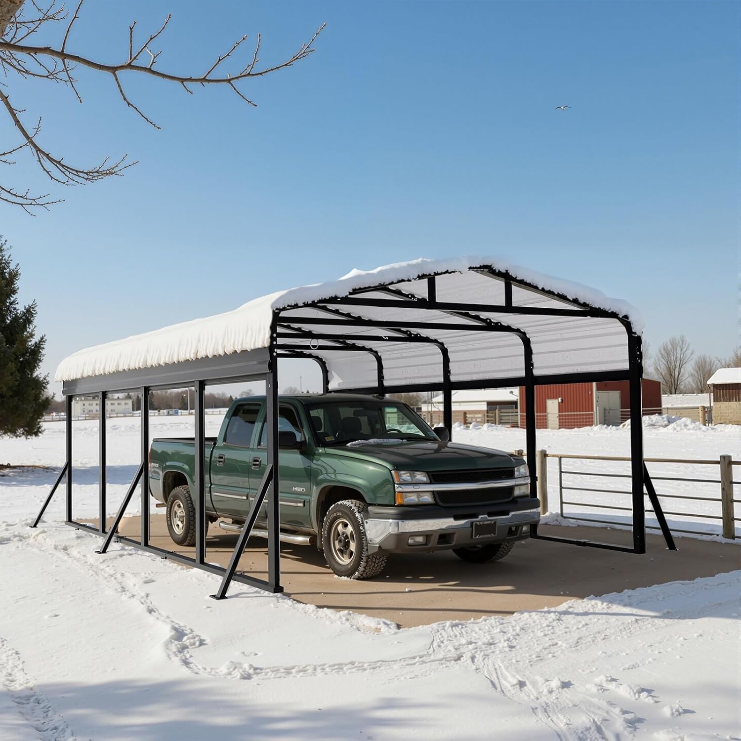 Sylviera 12x20 FT Metal Carport with Extra 6 Side Reinforcement Support Rods