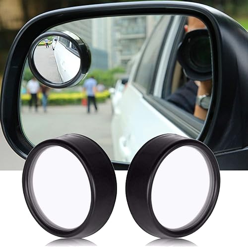 Xotic Tech - Espejo de punto ciego, espejo retrovisor convexo de cristal HD redondo negro de 2 pulgadas, rotación de 360 gran angular, universal