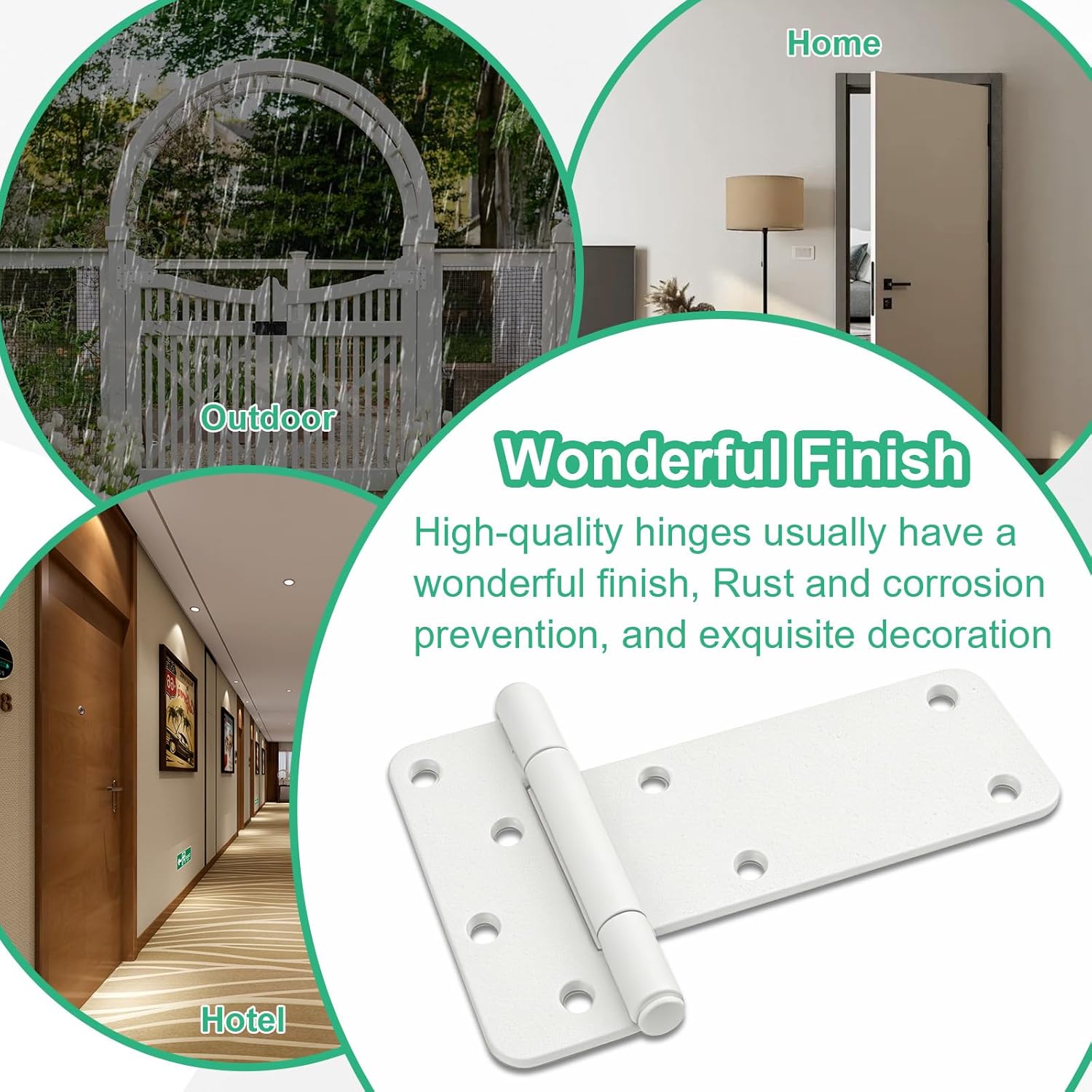 6 inch Gate Hinges,280 Lbs Capacity, Matte White Hinges,6 Pack Heavy Duty Door Hinge, T-Strap Shed Gate Hinges,Hardware for Wooden Fences, Barn Door Hinge (6 in - 6 Pack)-Patent Pending