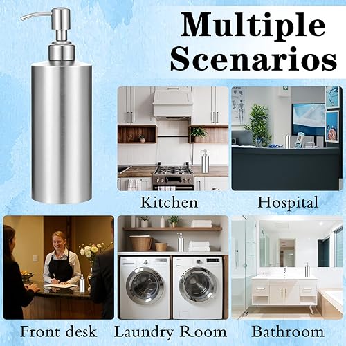 Miniatura 6 de 2 dispensadores de jabón de níquel cepillado de acero inoxidable (18.6 onzas18.6 fl oz), botella de jabón líquido de manos para encimera, a prueba