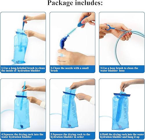 Miniatura 7 de Kit de limpieza de vejiga de hidratación, 2 paquetes de cepillo de limpieza de vejiga de agua 8 en 1, incluye cepillo flexible de vejiga larga para