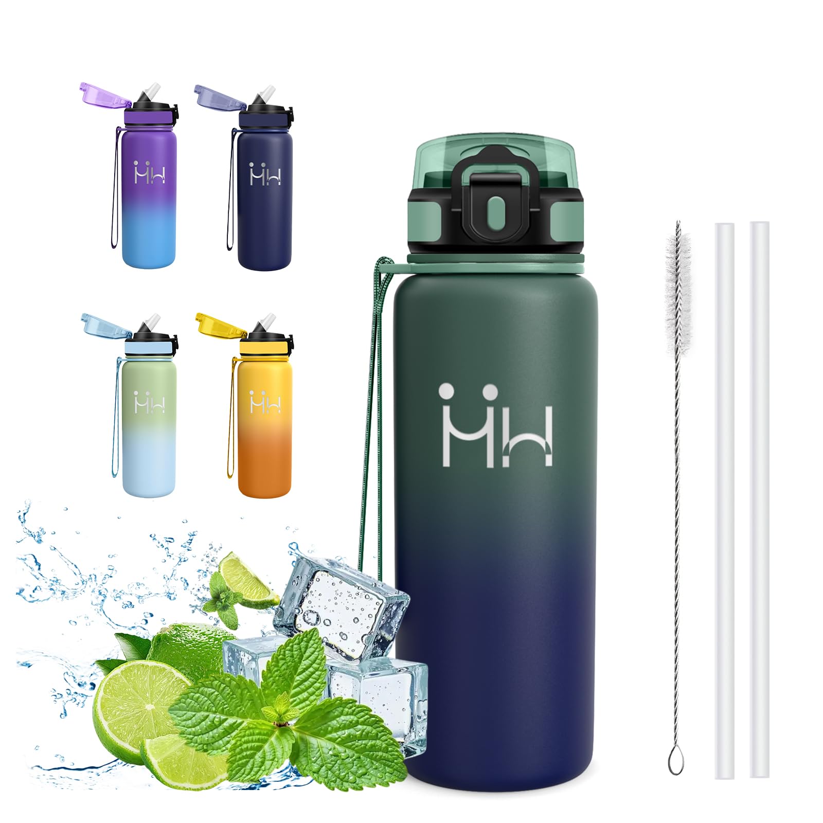 Mujigaga Insulated Water Bottle, 750ml Leakless Water Bottle with Straw, Vacuum Insulated, BPA Free with Straw Brush, Water Bottles for Work, Yoga, Cycling, Gym