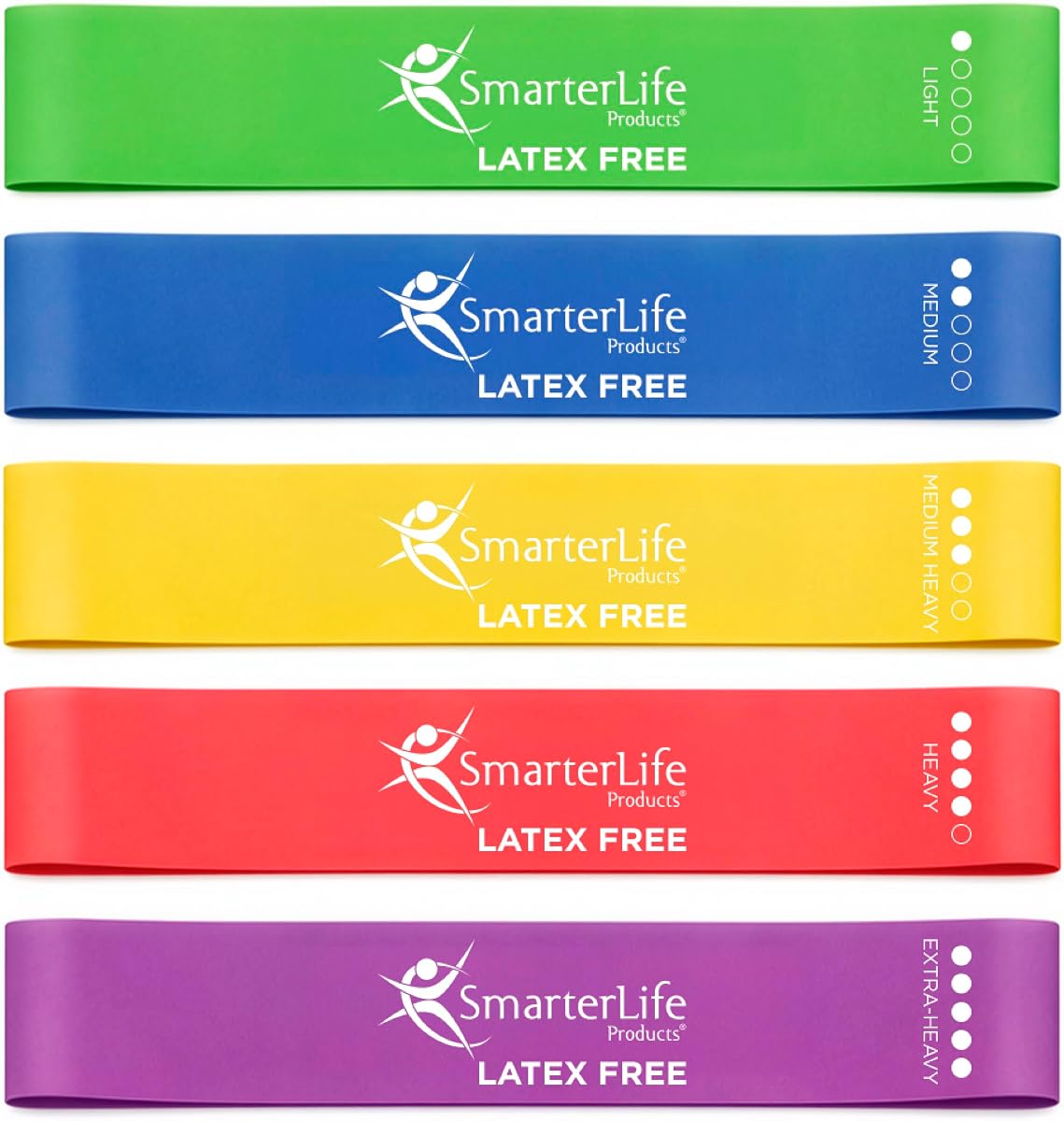 SmarterLife Resistance Bands Set of 5 Extra Wide Latex-Free Exercise Bands