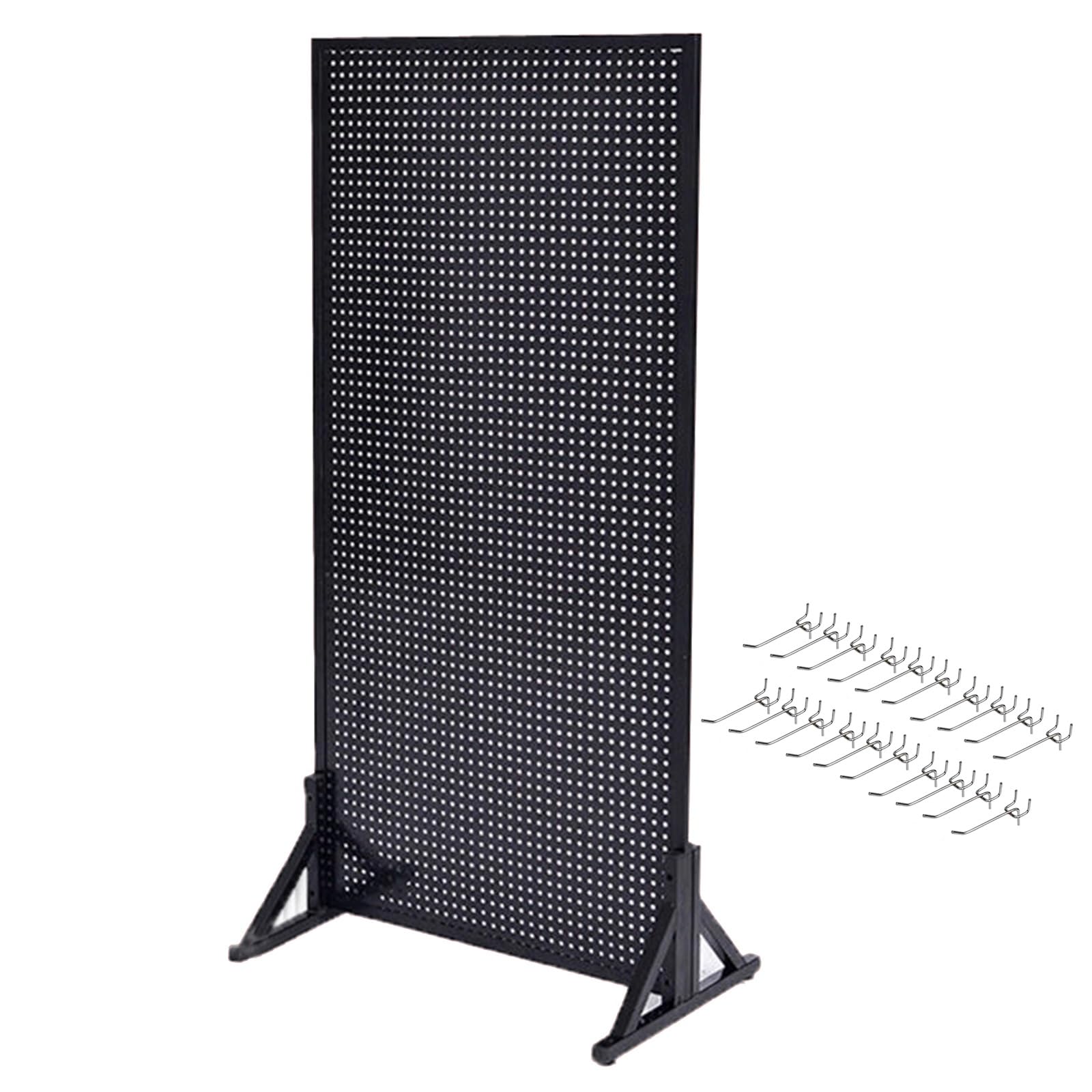 Expositor de Tablero Perforado metálico Negro de pie con 20 Ganchos, Soporte de Doble Cara para supermercado, almacén y Taller - 50 x 100 cm/20 x 39 Pulgadas