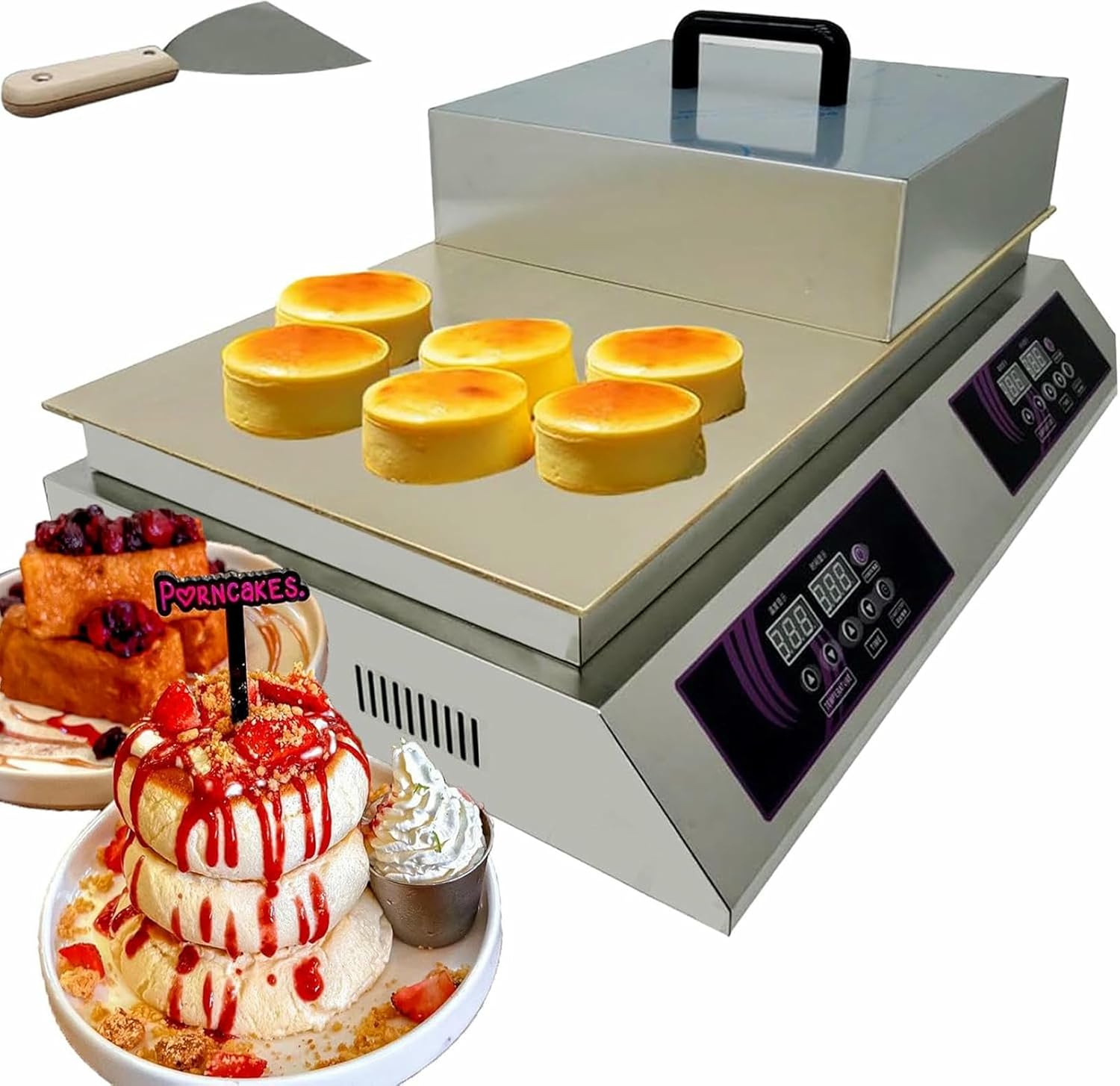 Commercial Souffle Machine Souffle Pancake Maker Dorayaki Baker, Electric Griddle Digital Display Muffin Maker