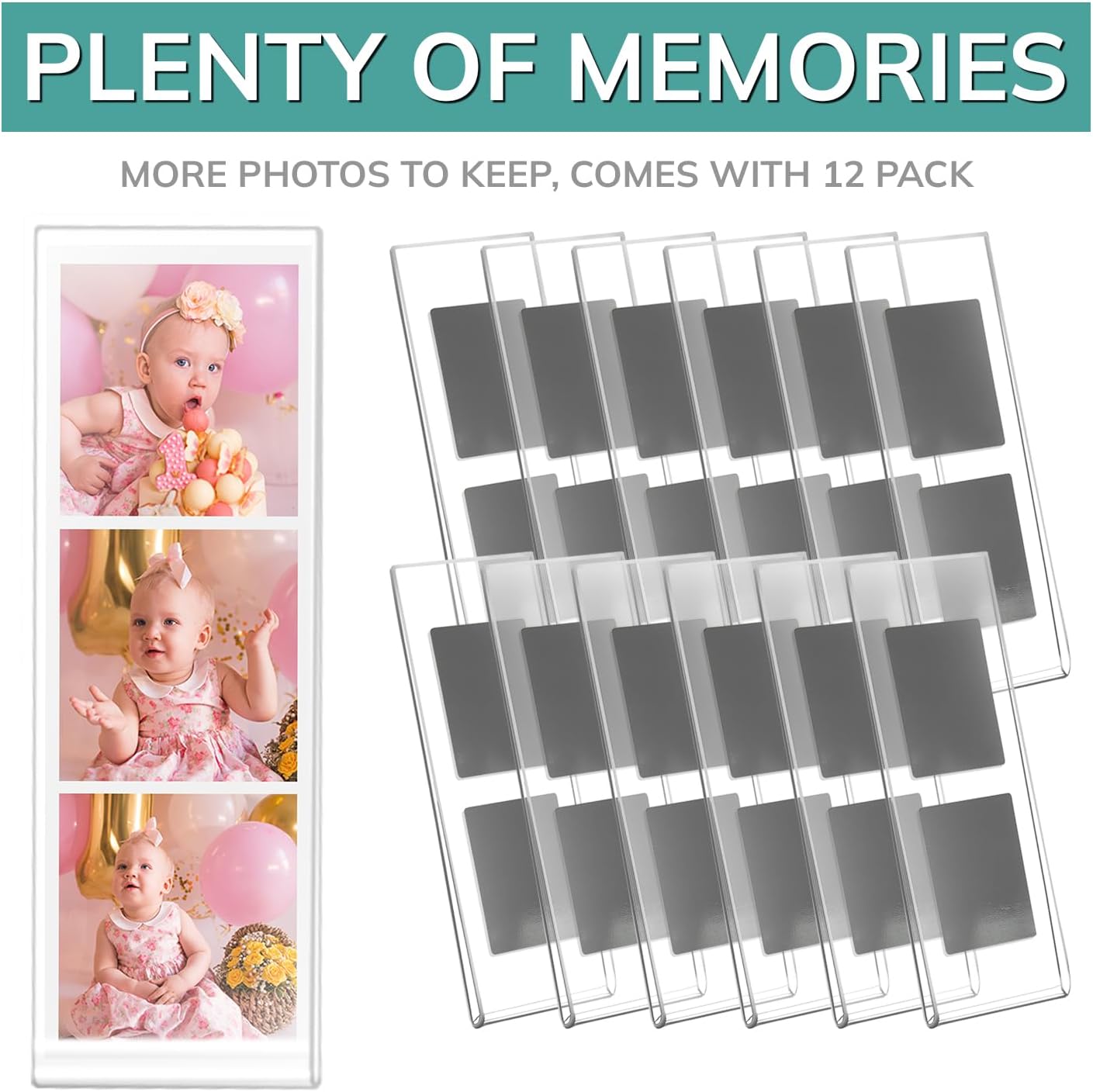 pbf PHOTO BOOTH FRAMES 2x6 Magnetic Picture Frames for Refrigerator | 2 x 6 Clear Magnetic Acrylic Frames for Photo Strips | Magnetic Photo Holders for Fridge, Locker, Sign Holder (50-Pack)