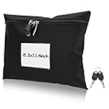 Cash Bag with Lock and 2 Keys Money Bag For Cash With Lock 11.4 * 8.3inch Money Bank Deposit Bag Money Bank Deposit Bag With Zipper Canvas Documents Bag For Bank Deposits Business Personal (Black)