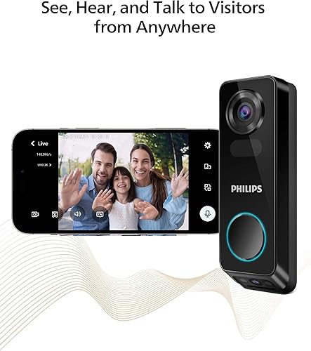 Miniatura 7 de PHILIPS Timbre de video de doble cámara inalámbrico, 2K con HDR, cámara de seguridad, timbre de video Wi-Fi con timbre, sin tarifas mensuales,