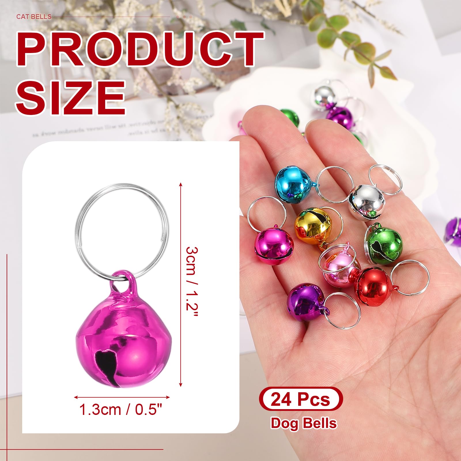 PATIKIL 24 Campanellini Per Cani Mini Campanelli Per Gatti Campanellini Per Collari Di Animali Domestici Portachiavi Adorabili Campanelli Metallici Sonori Per Charm Rosa Fluorescente