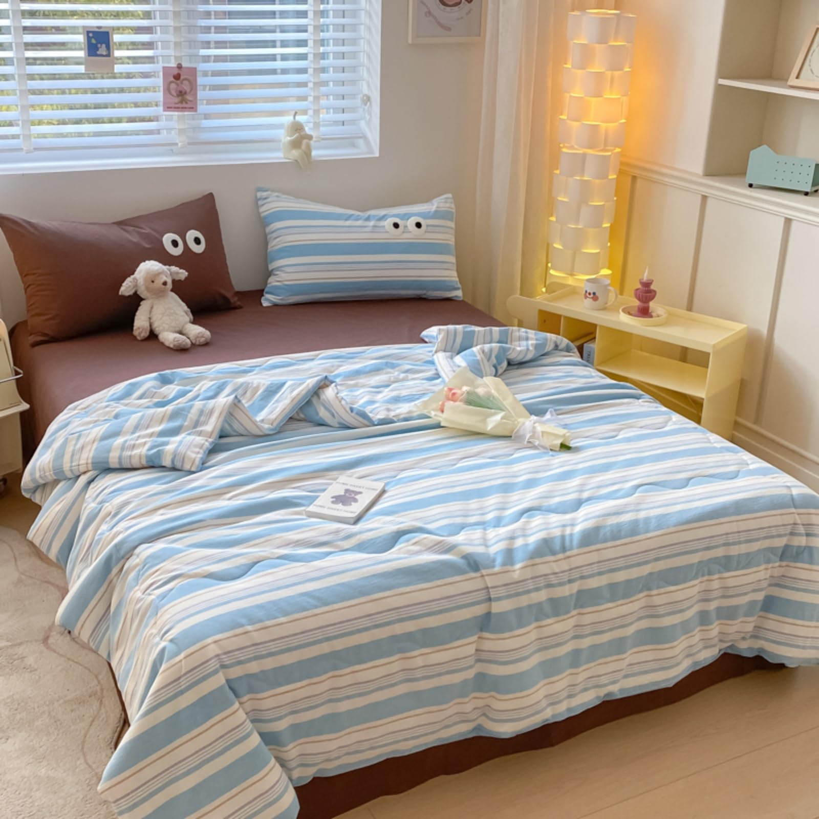 Odot Edredón Sin Funda 2.5 TOG Single A King (Rayas Azul Cielo,150x200cm) | Relleno Nórdico Verano Edredón Ligero y Transpirable Lavable a Máquina y Secado Rápido para las Noches Cálidas de Verano